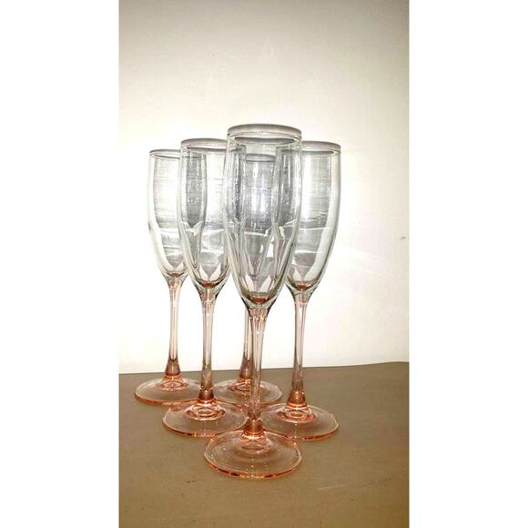 Vintage Luminarc Pink Stem Champagne Flutes,Set of 4,Arcoroc,France - Picture 2 of 5
